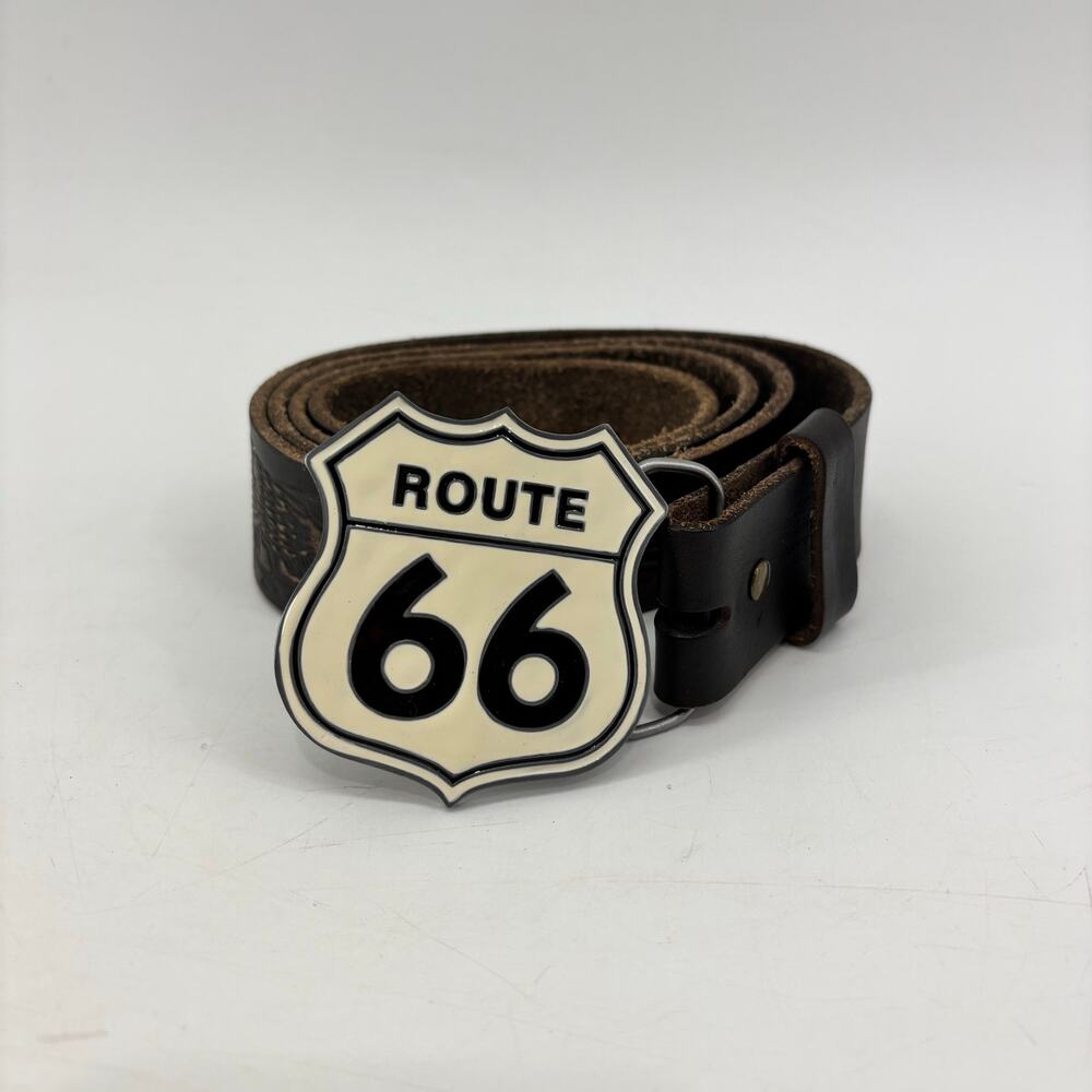 Brothers Sons Belt Mens Sz 42 Route 66 Buckle Black Brown Leather Eagle